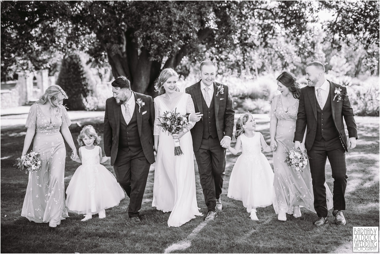 Wedding bridal party photographs at Bowcliffe hall in Yorkshire