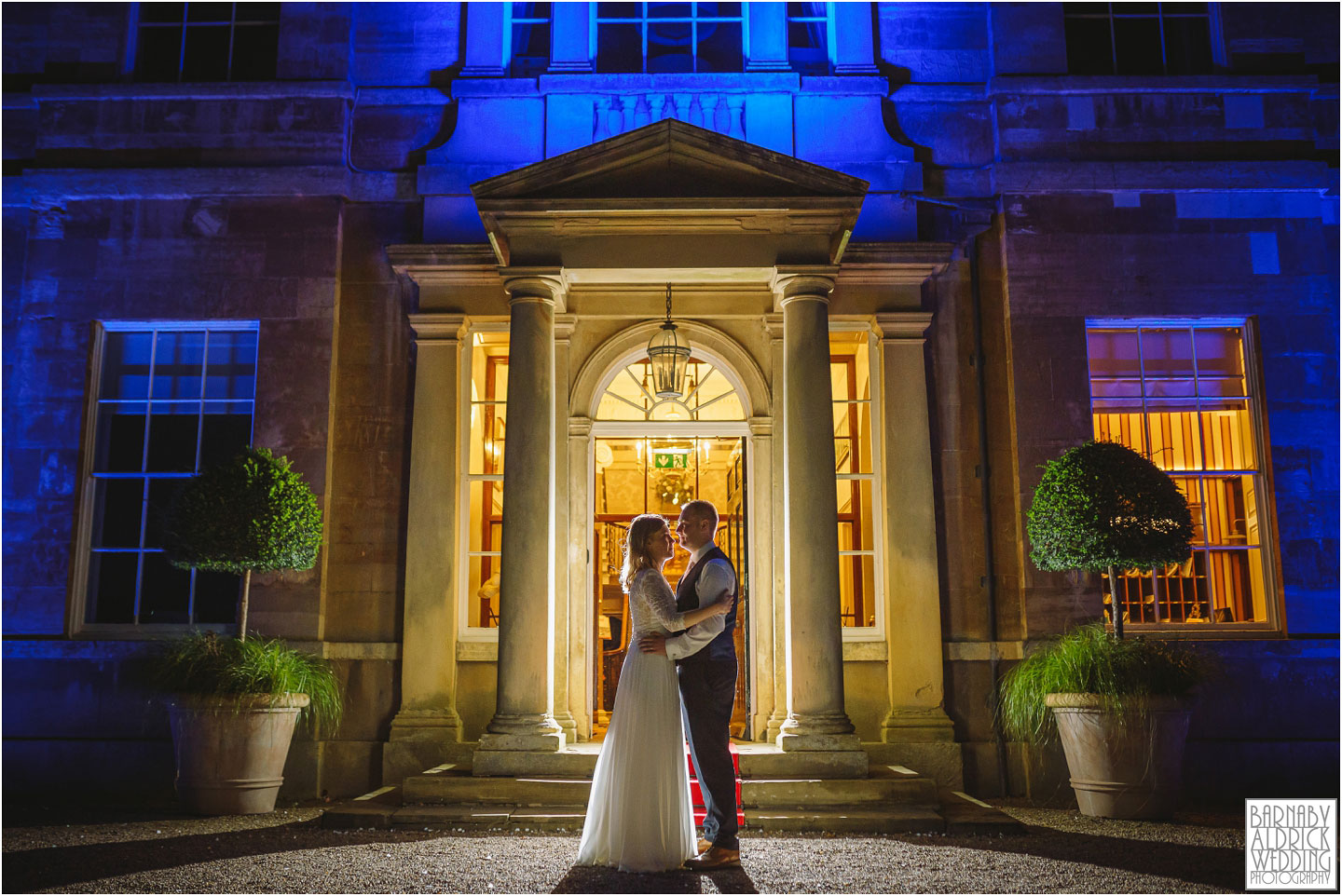 Evening wedding photos at Bowcliffe hall in Yorkshire