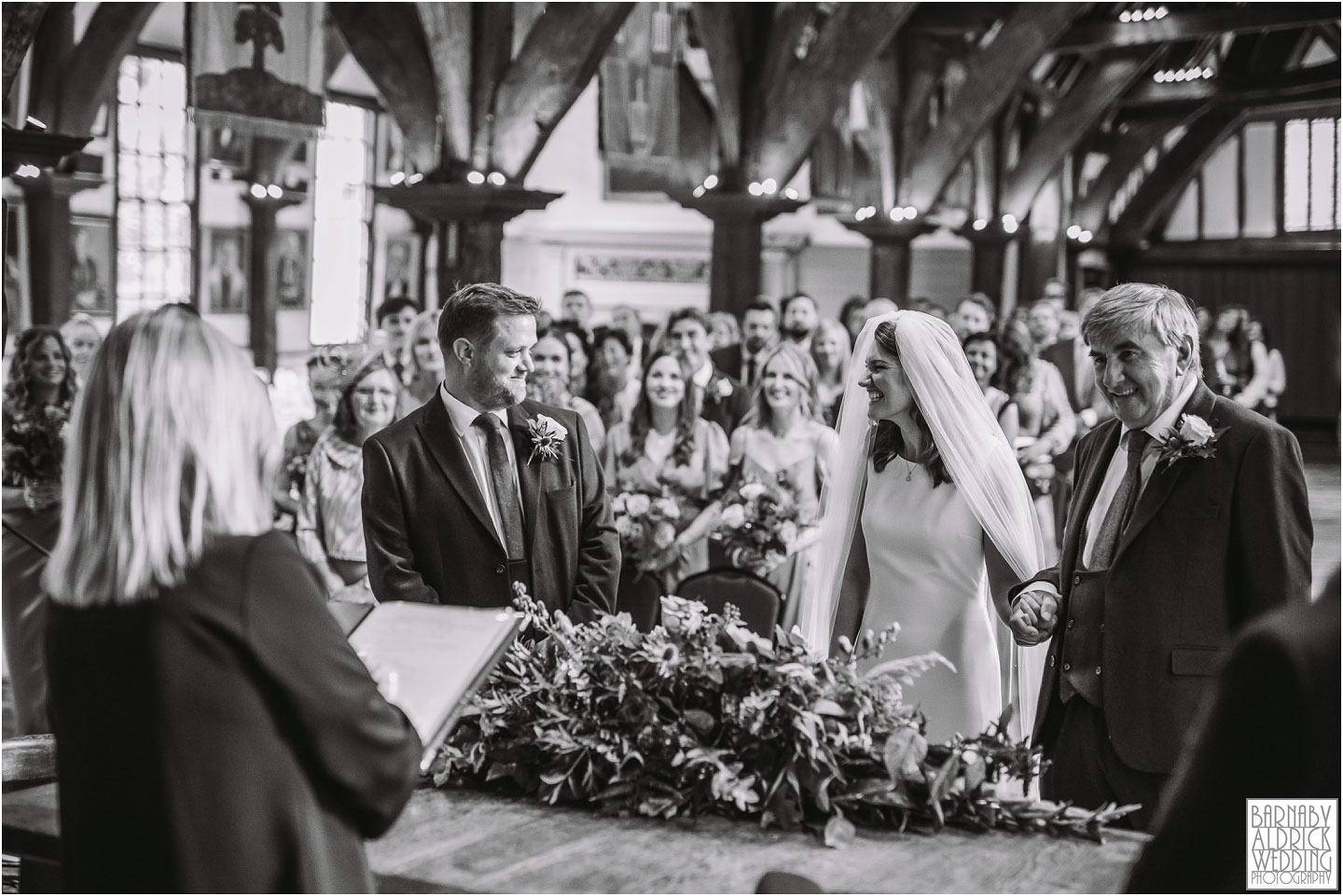 Civil ceremony photo at The Merchant Adventurers' Hall in York by wedding photographer Barnaby Aldrick