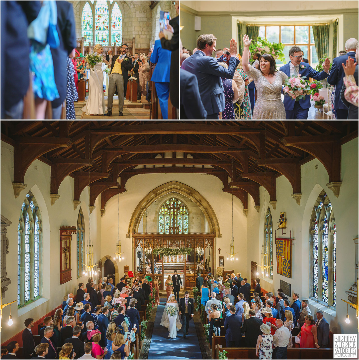 Walking down the aisle wedding photos at Burtonsfield Hall by Yorkshire wedding photographer Barnaby Aldrick
