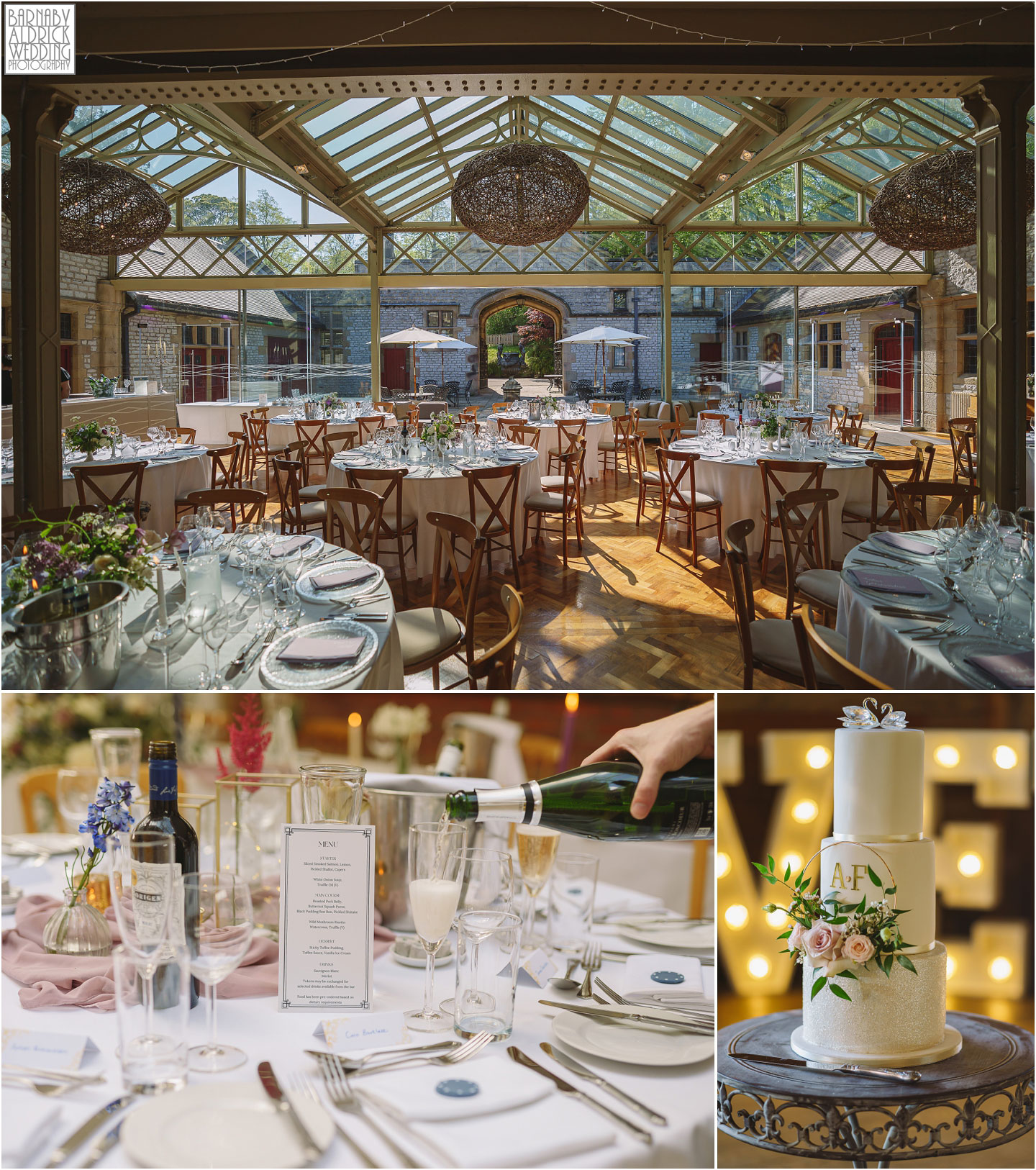 Thornbridge Hall wedding meal photos by Yorkshire Wedding Photographer Barnaby Aldrick