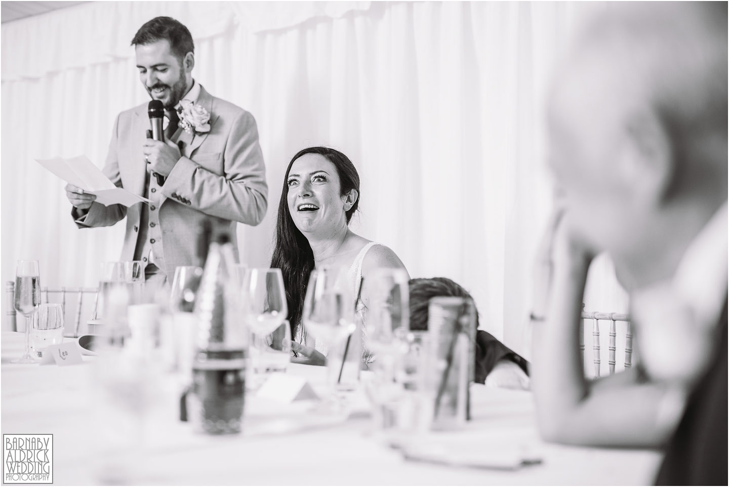 Candid speech wedding photos at Priory Cottages near Wetherby by Yorkshire Wedding Photographer Barnaby Aldrick
