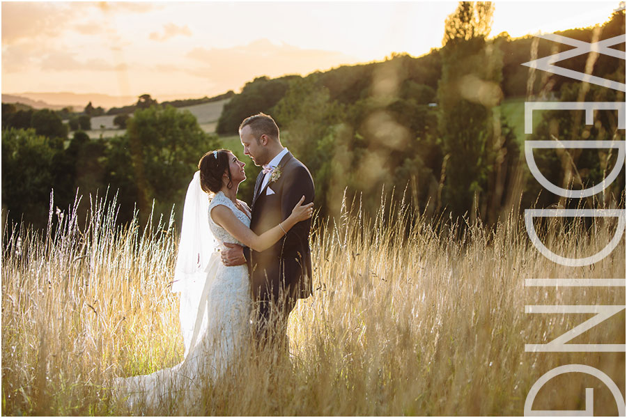 A romantic evening photo of a bride and groom at their wedding at Wood Hall near Wetherby in North Yorkshire