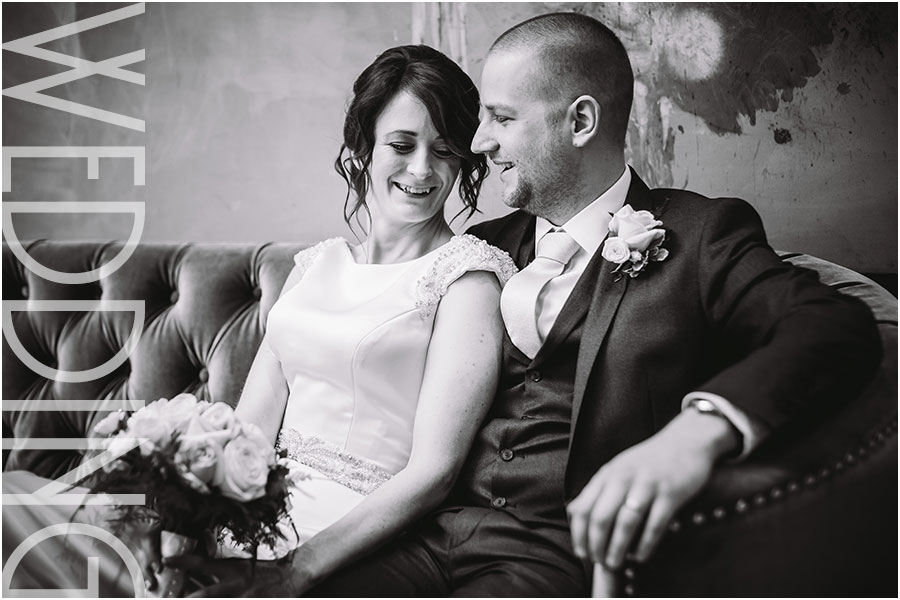 A relaxed wedding portrait of a bride and groom at Woodlands Hotel in Gildersome near Leeds in West Yorkshire