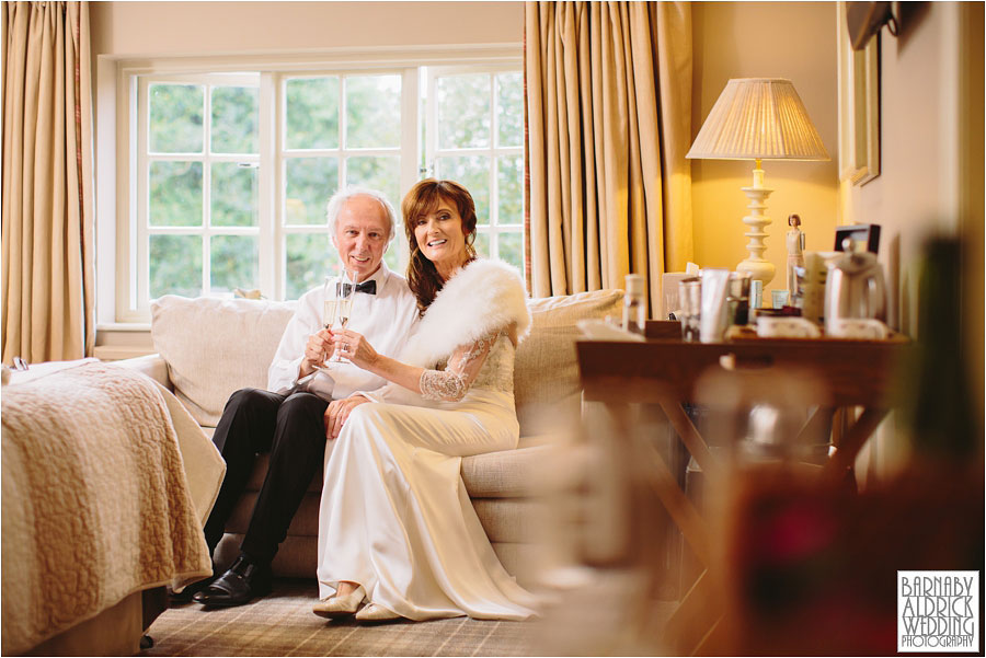 A relaxed portrait of a bride and groom at their wedding at The Pheasant in Harome near Helmsley in North Yorkshire