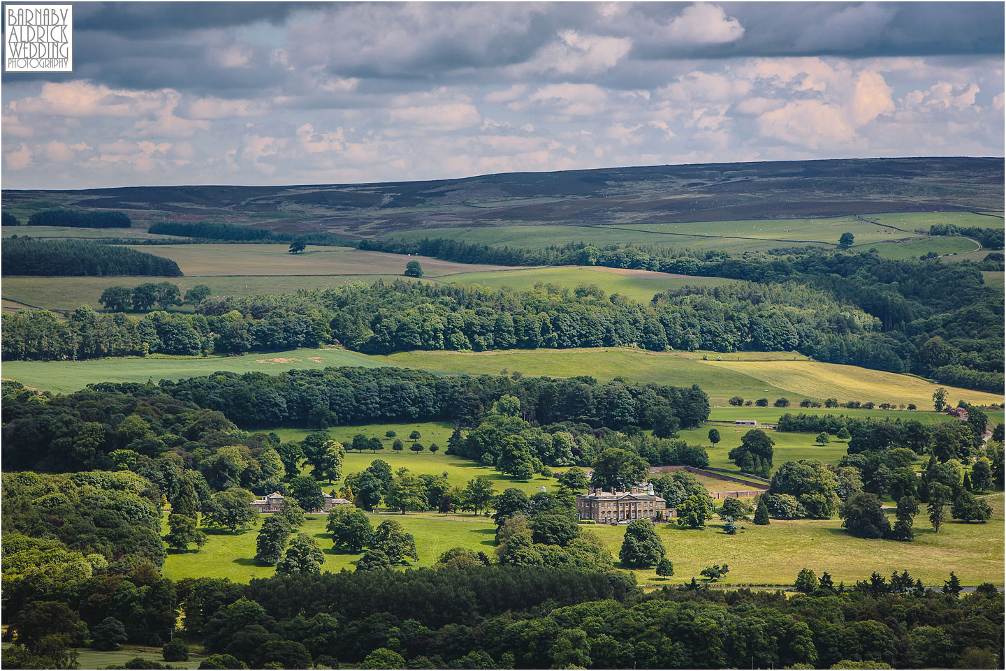 A Wedding photograph of Denton Hall from Otley Chevin in Yorkshire