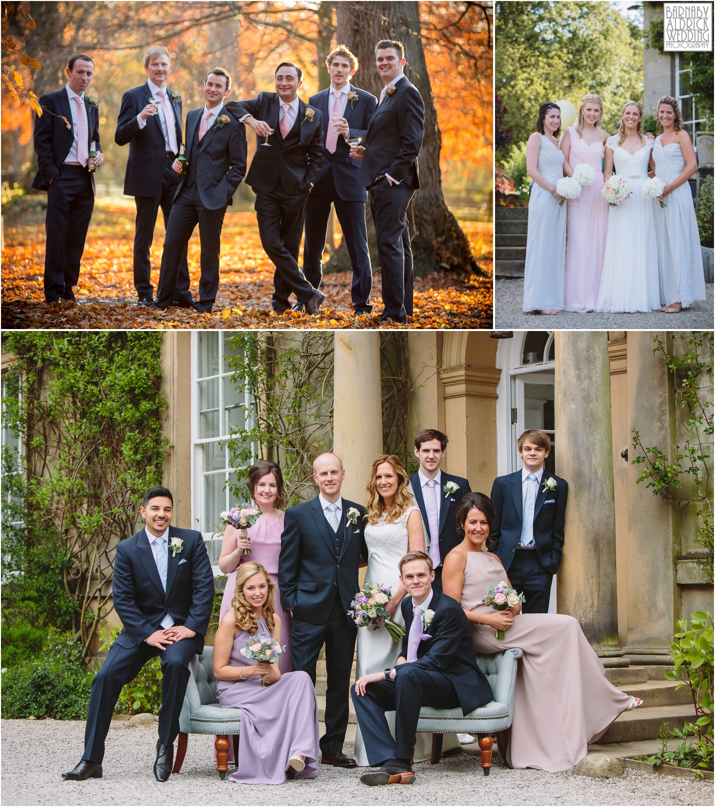 Funky group shots of the Bridesmaids and groomsmen at Middleton Lodge in Middleton Tyas