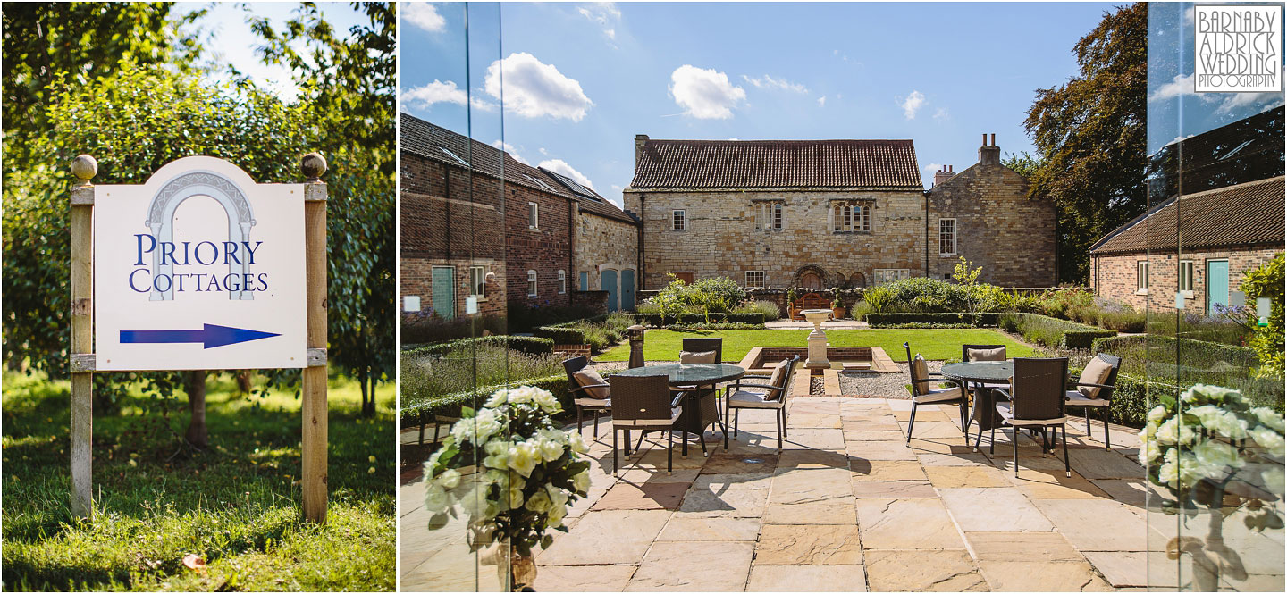 The beautiful courtyard at Priory Cottages farm and barn wedding venue near Leeds and Wetherby in West Yorkshire