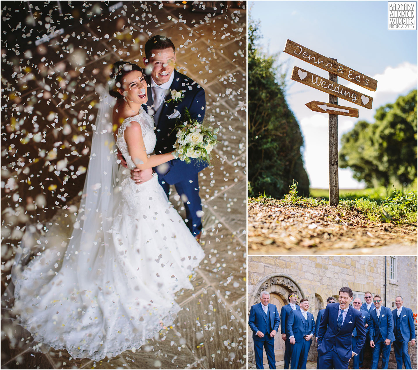 A collage of wedding photographs from Priory Cottages