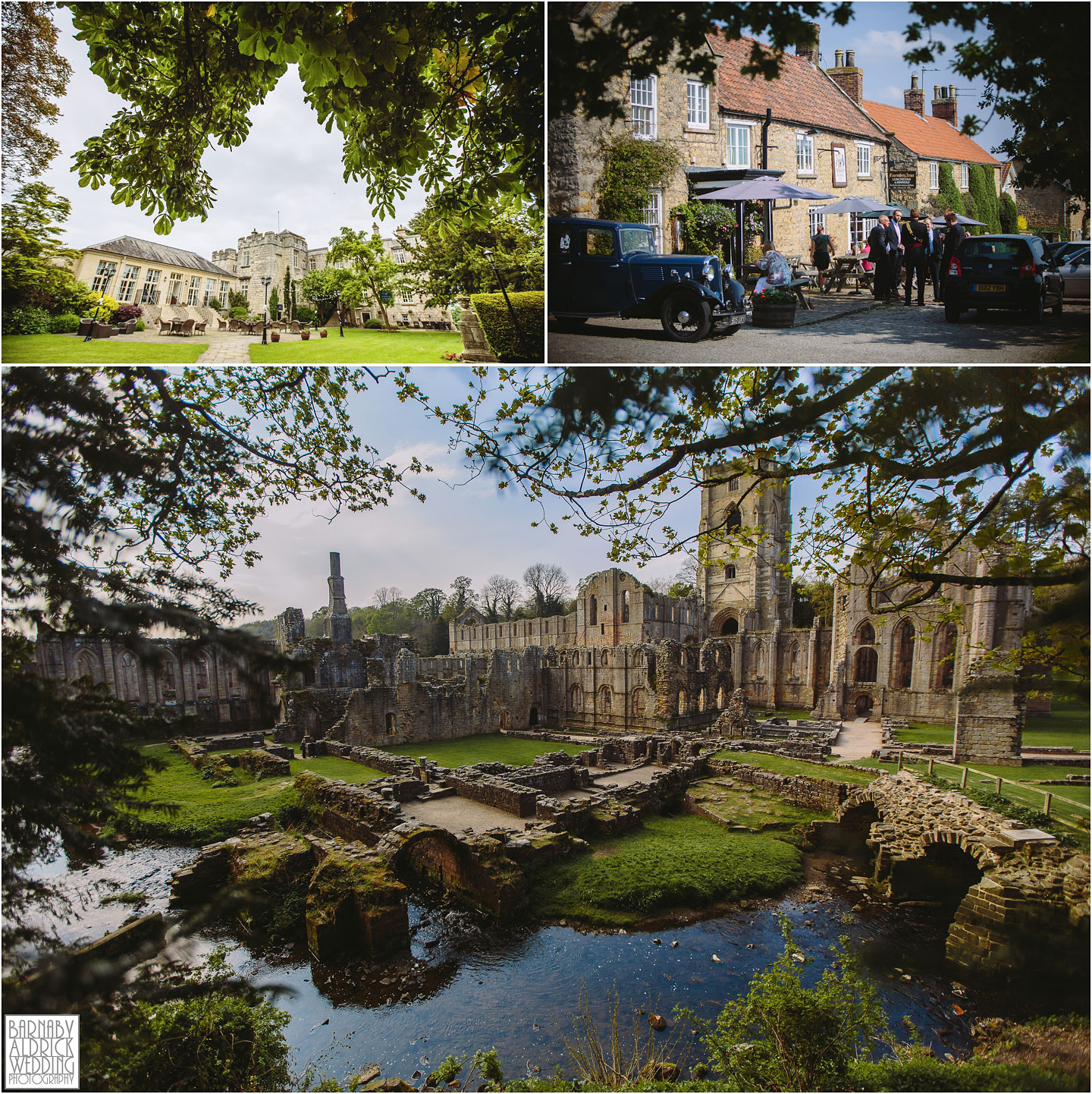 A photograph showing the beautiful Yorkshire wedding venues of Fountains Abbey and Hazlewood Castle