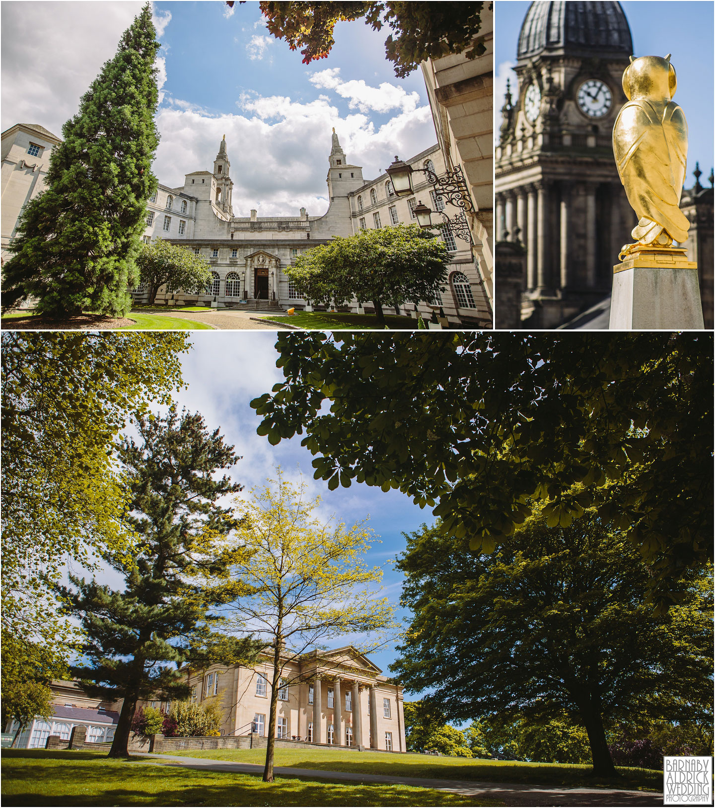 A photograph of Leeds city wedding venues including and Leeds Civic Hall Leeds Town Hall and The Mansion in Roundhay Park