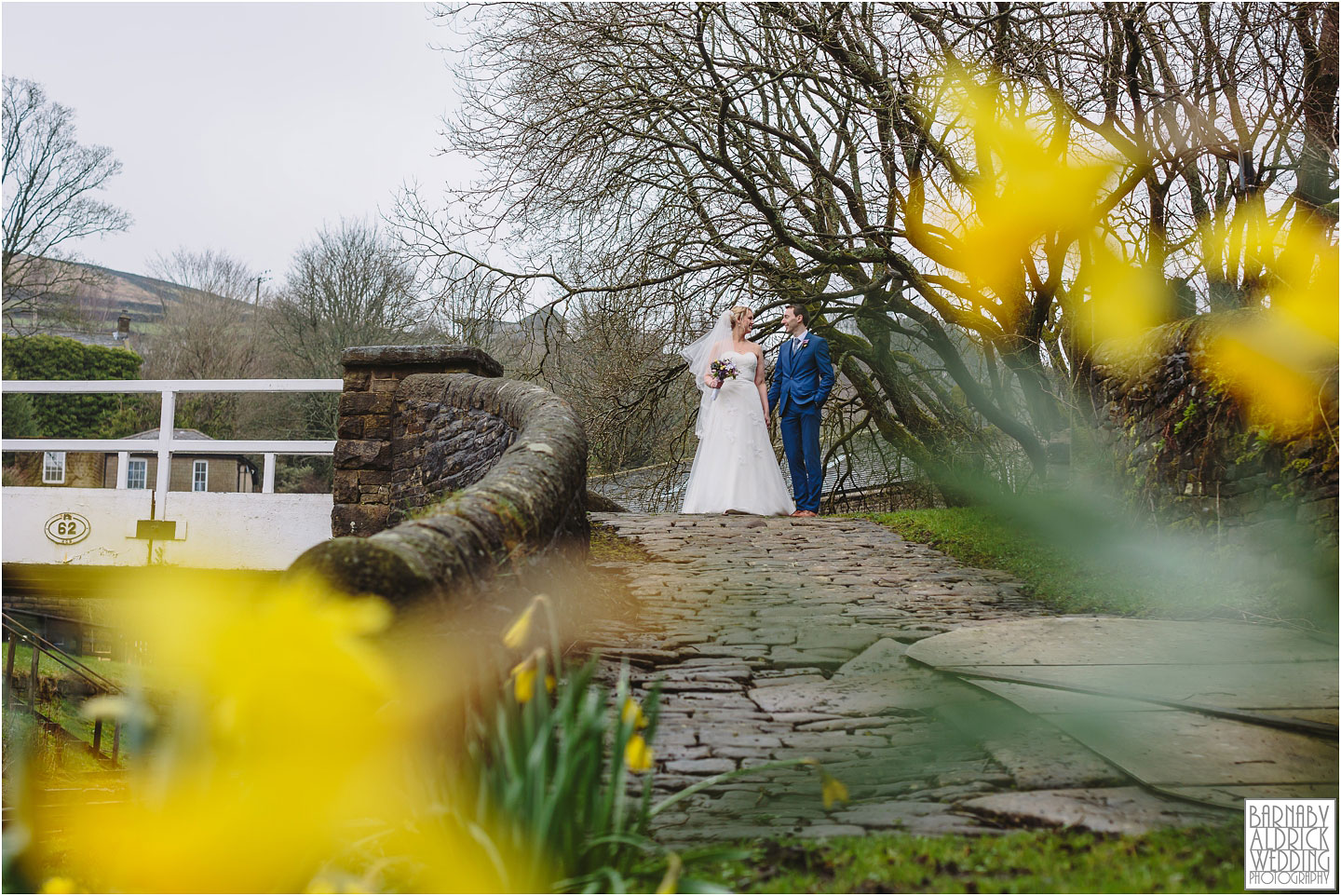 A spring wedding portrait at a wedding at Standedge Tunnel and Visitor Centre in Marsden