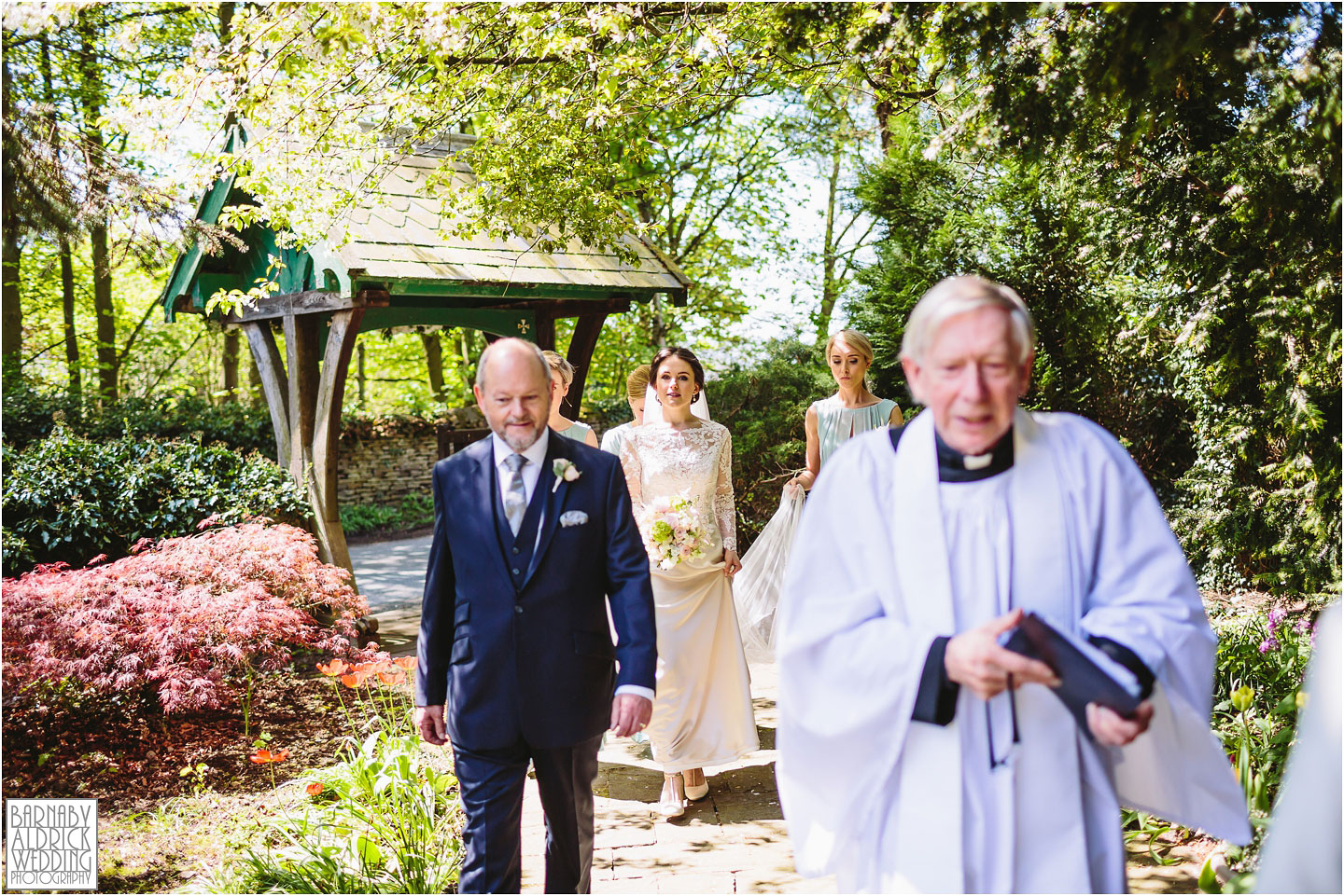 Bride arriving at St Helens Denton, exclusive country house in Ilkley in West Yorkshire