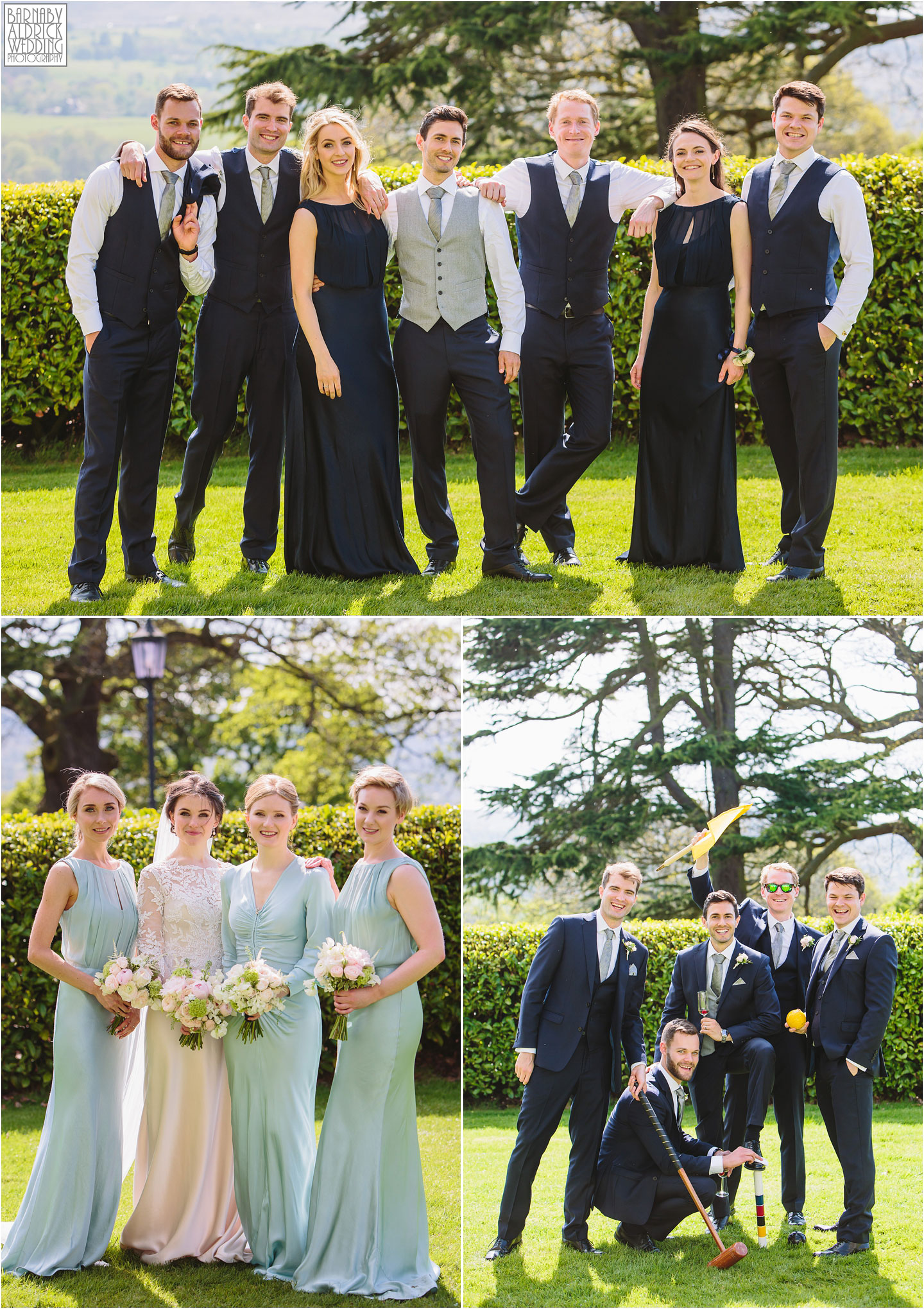 Fun Wedding group shots at Denton Hall, West Yorkshire Exclusive Wedding Venue, Wedding photos by Barnaby Aldrick