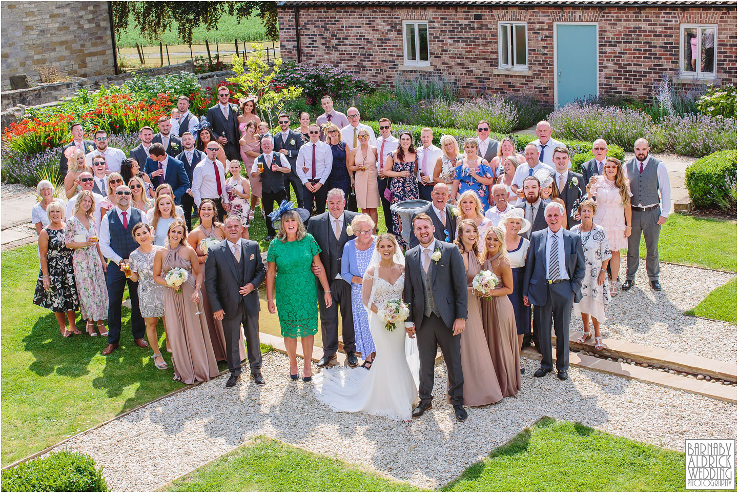 Wedding photography group shots at Priory Cottages near Wetherby in Yorkshire