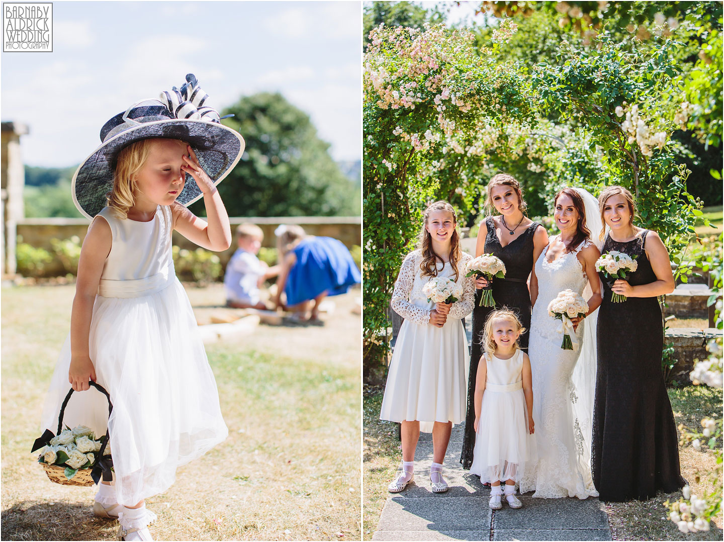 A funny flower girl and bridal party wedding photo at Wood Hall in Yorkshire