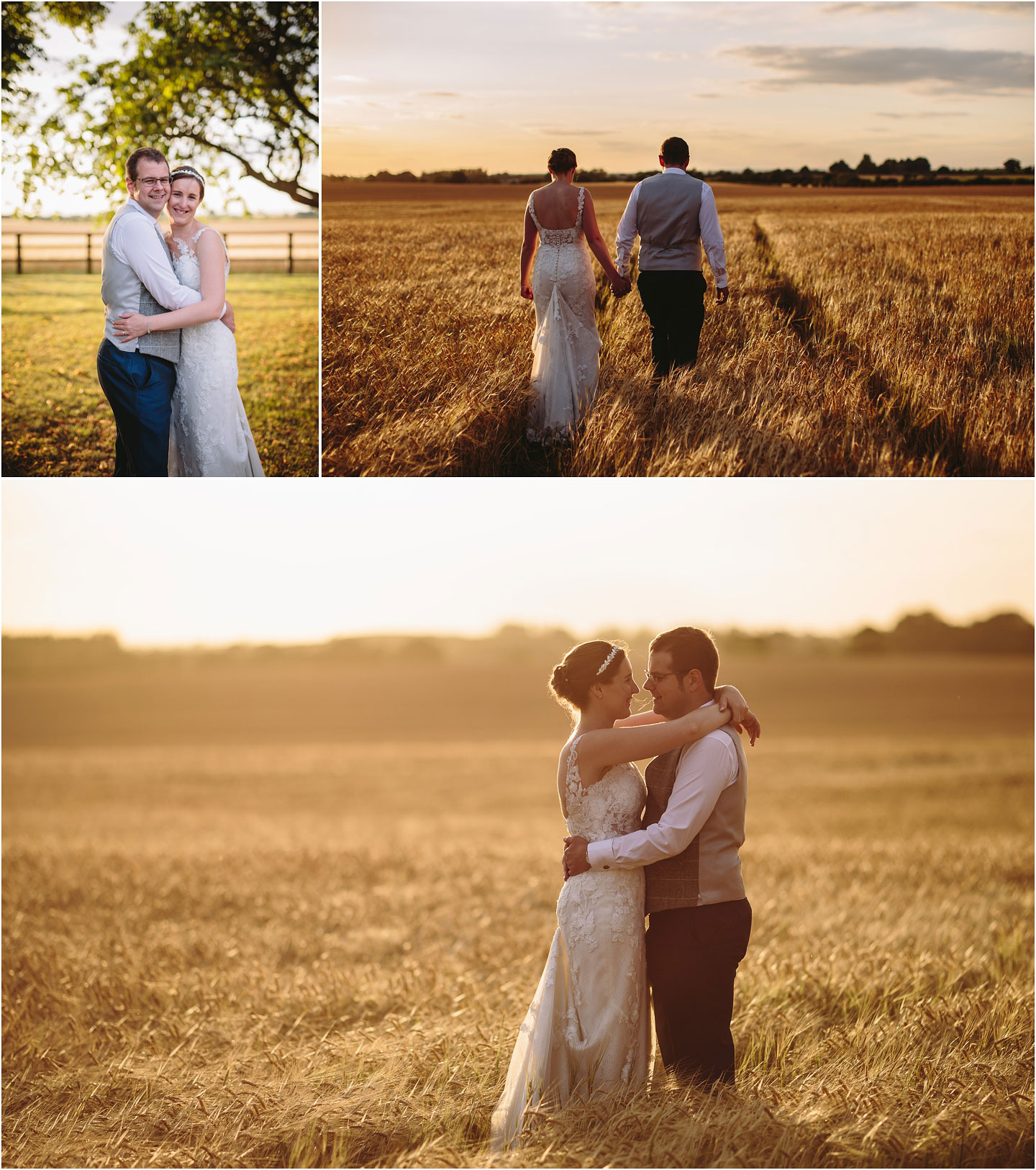 Wedding golden hour photos at Barmbyfields Barn wedding venue near York