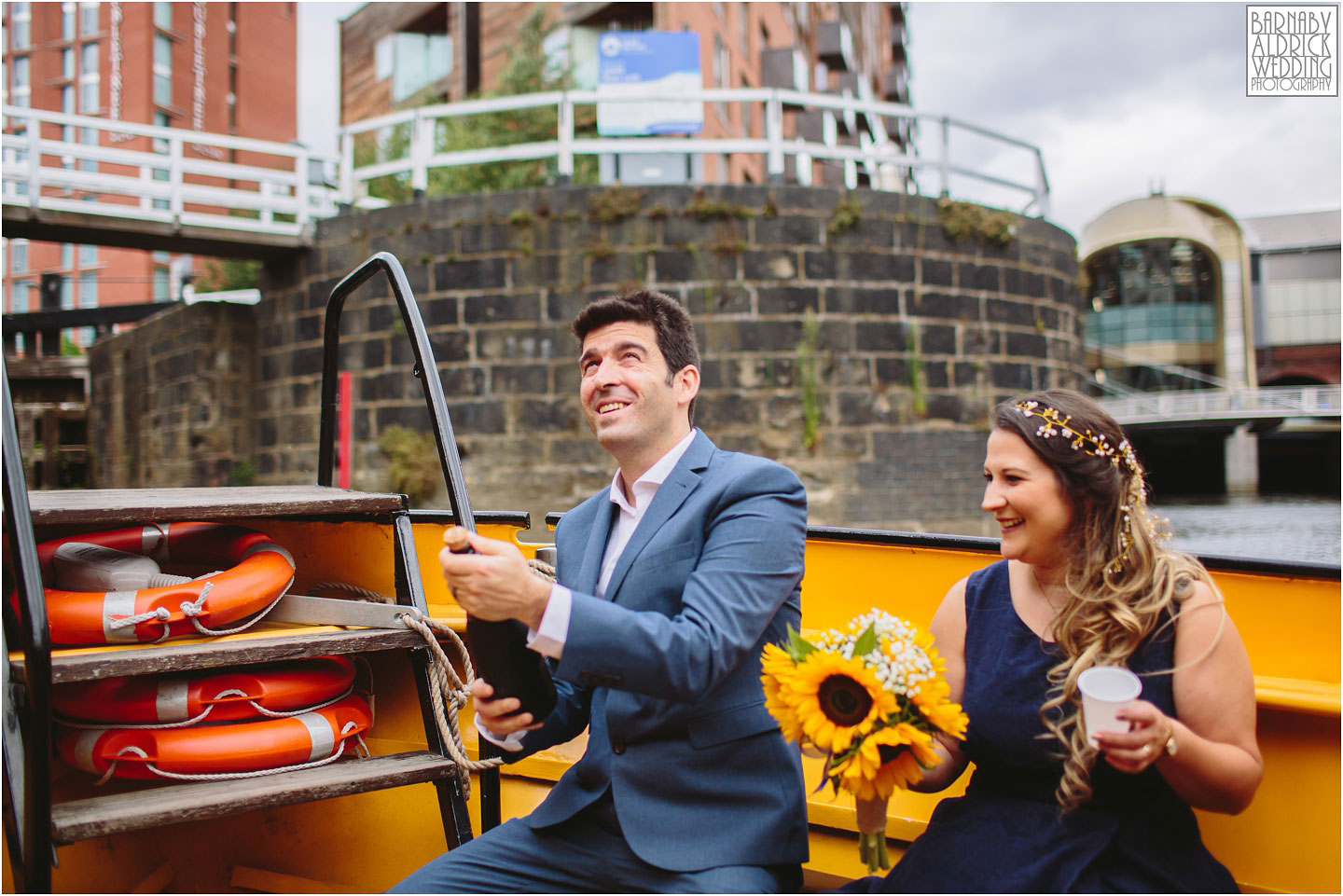 Wedding Photographs from the free Water Taxi on the River Aire Water Taxi in Leeds