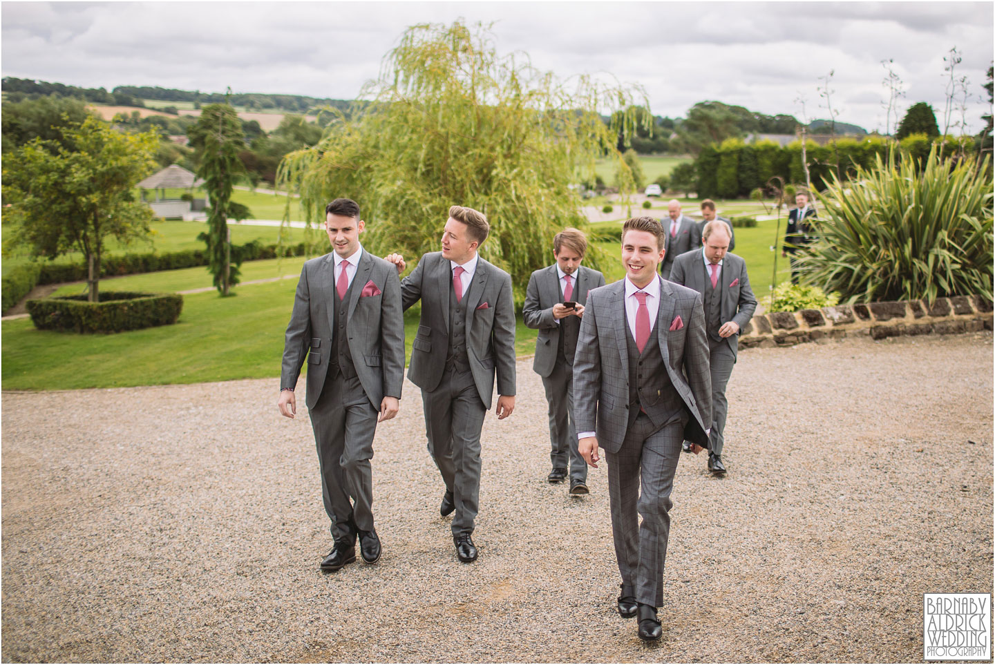 Groomsmen natural wedding photo at Yorkshire Wedding Barn near Richmond