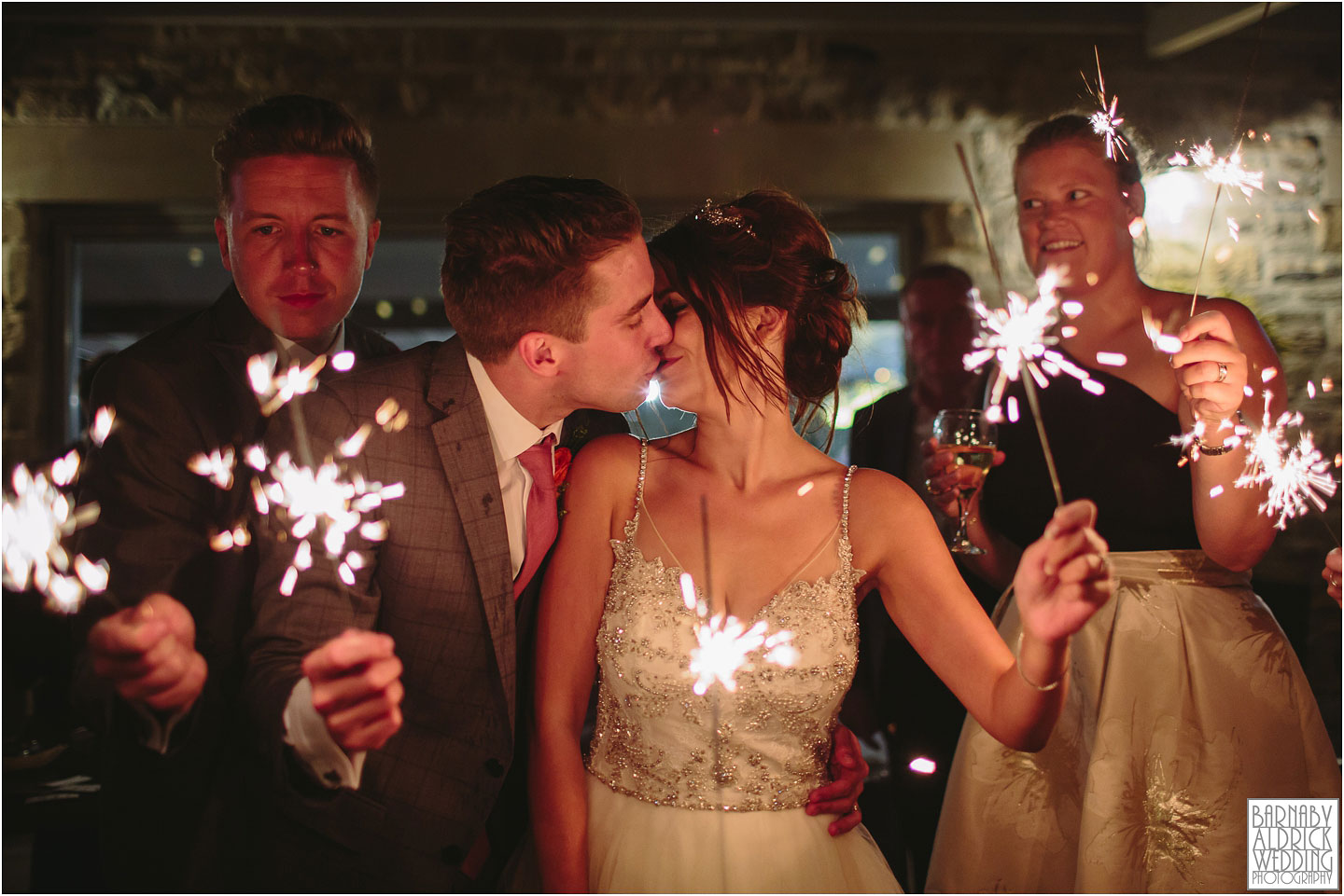 Sparklers at Gilling Old Mill Barn Yorkshire Wedding Barn near Richmond in Yorkshire