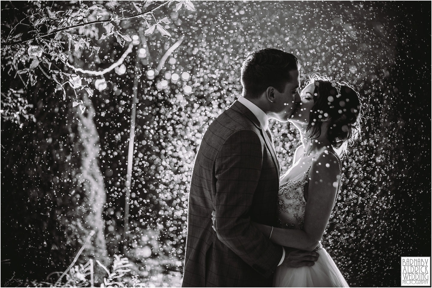 Rainy flash portrait at Yorkshire Wedding Barn near Richmond in Yorkshire