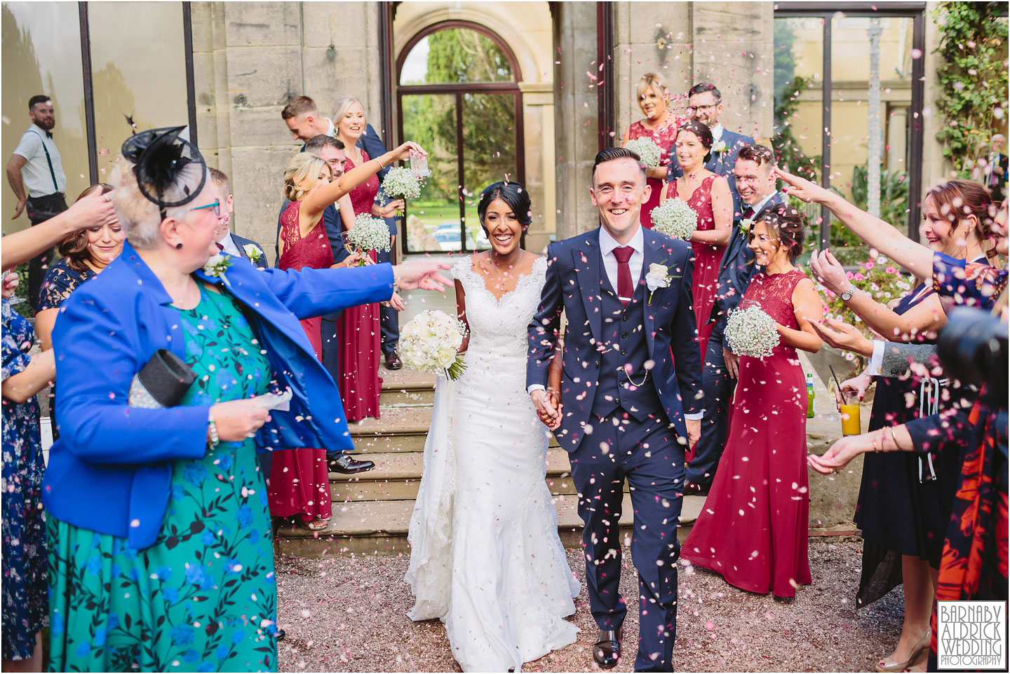 Confetti Wedding photograph at Sandon Hall in Staffordshire, Sandon Hall Stafford wedding photos, Midlands exclusive country house wedding venue