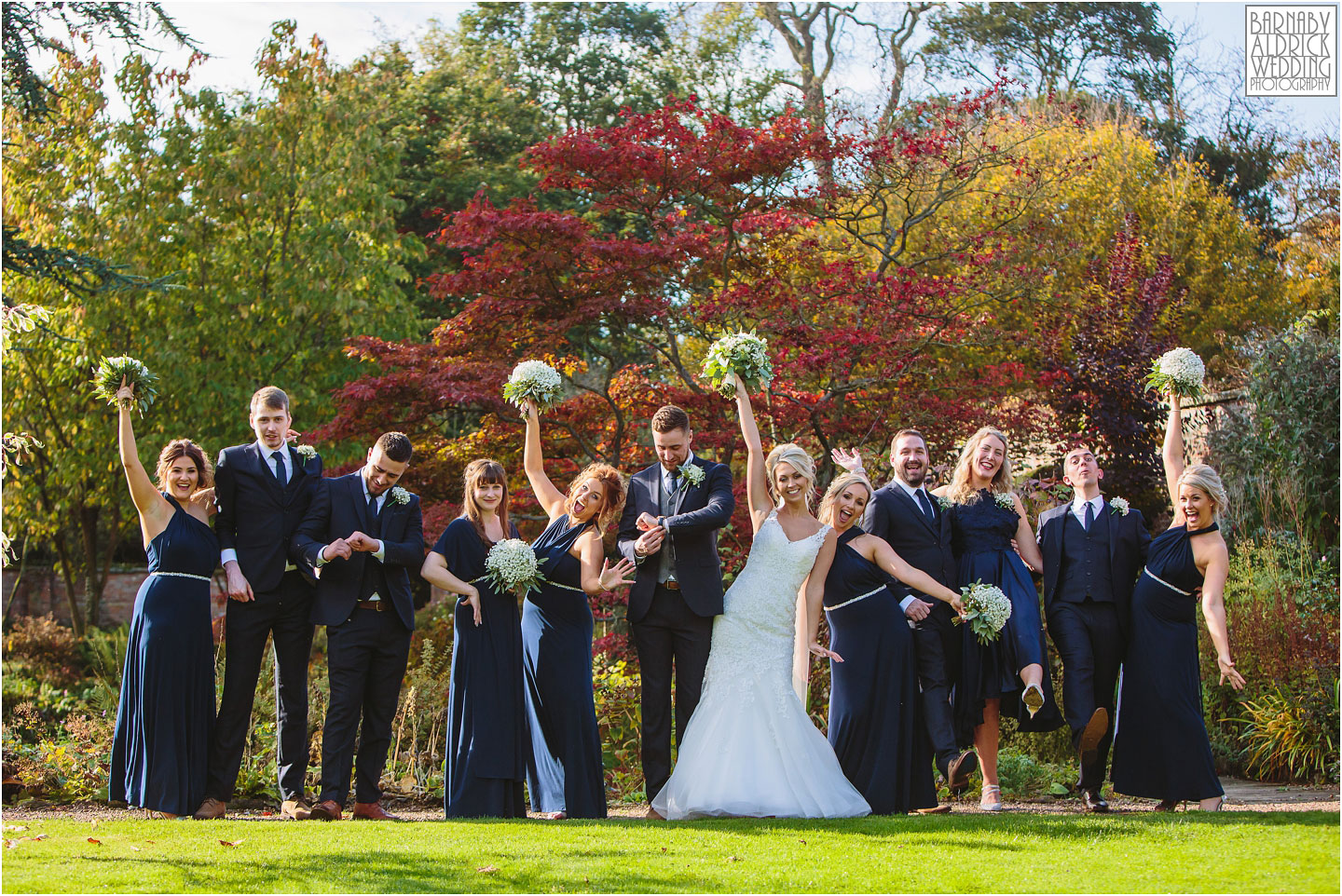 Fun wedding party group shot at Saltmarshe Hall Wedding Photos, Wedding photography at Saltmarshe Hall, East Yorkshire Wedding Photos