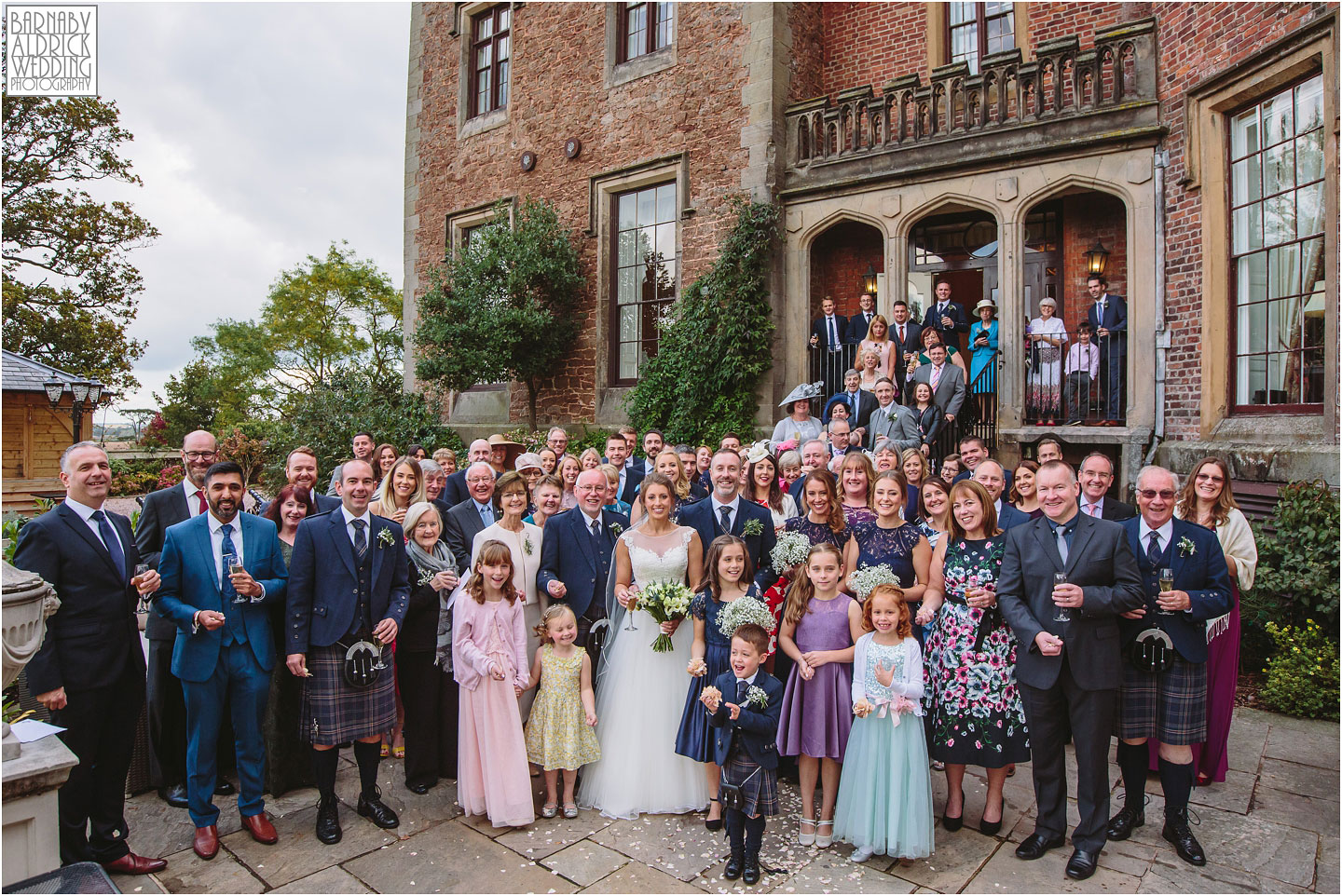 Group photo at Rowton Castle, Shropshire Wedding Photographer, Shrewsbury wedding venue, Amazing UK Castle Wedding