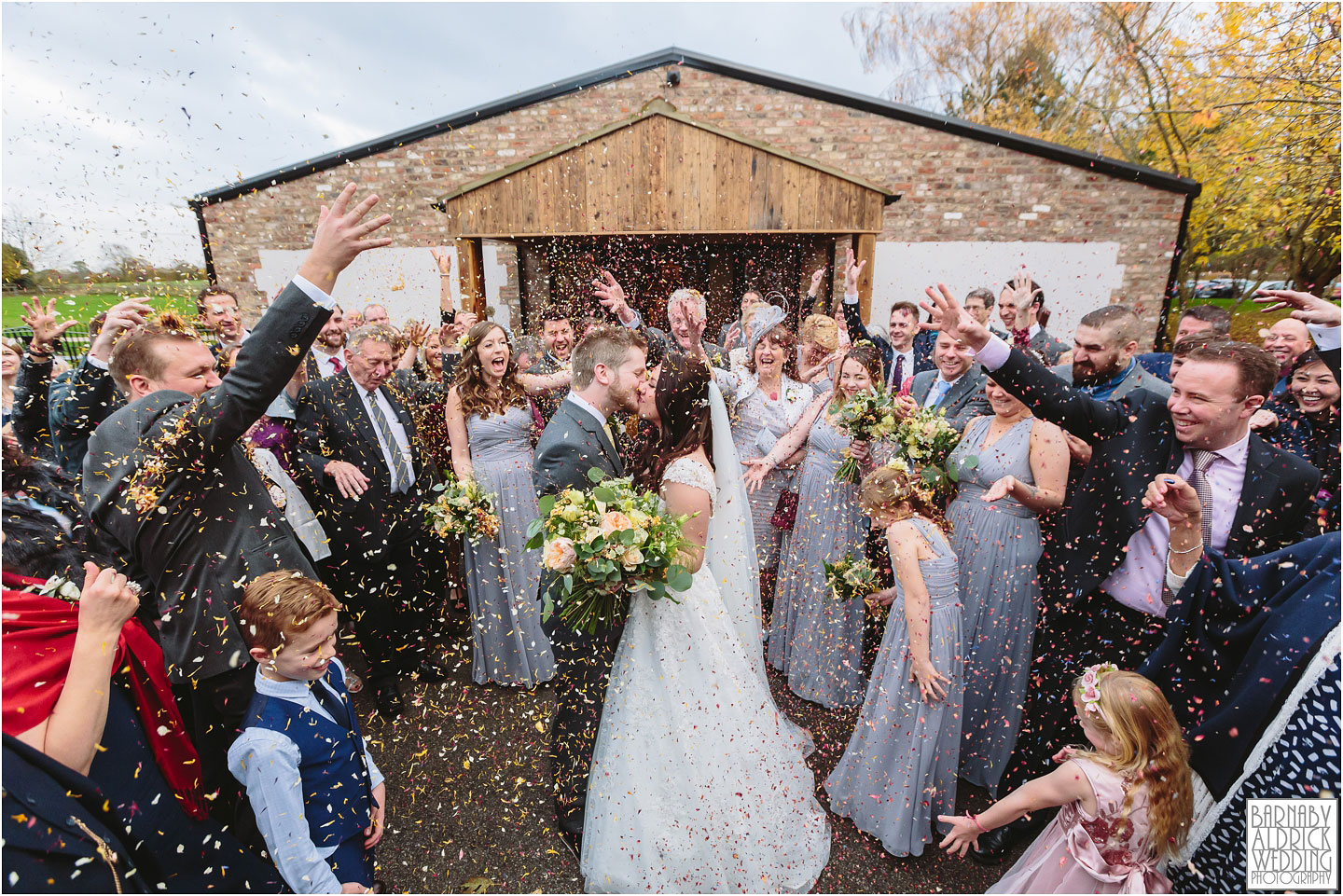 Confetti Photo at Villa Farm Wedding Photos, York unusual wedding venues, York Barn wedding venue, York Barn wedding at Villa Farm