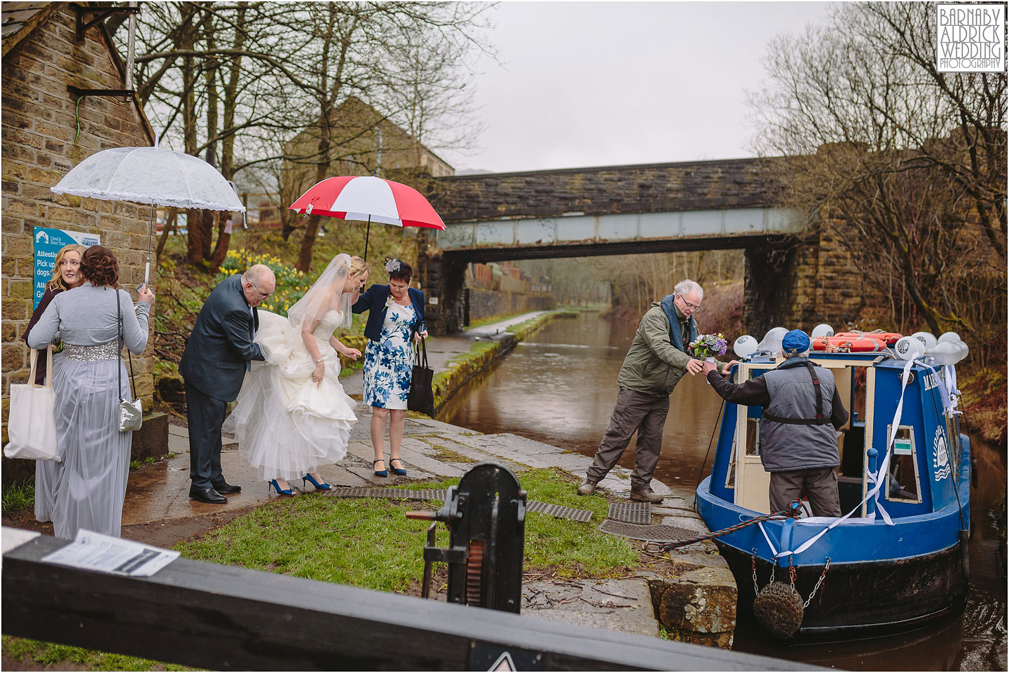 Canal boat wedding photo on the way to a standedge tunnel ceremony, Marsden Wedding, Amazing Yorkshire Wedding Photos, Best Yorkshire Wedding Photos 2018