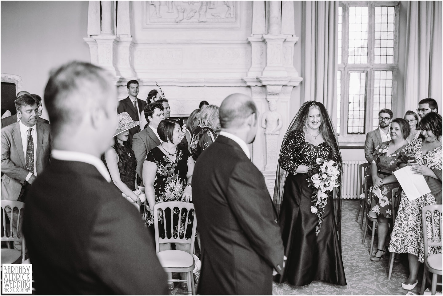 Fountains Abbey bride walks down the aisle at Fountains Hall, Amazing Yorkshire Wedding Photos, Best Yorkshire Wedding Photos 2018