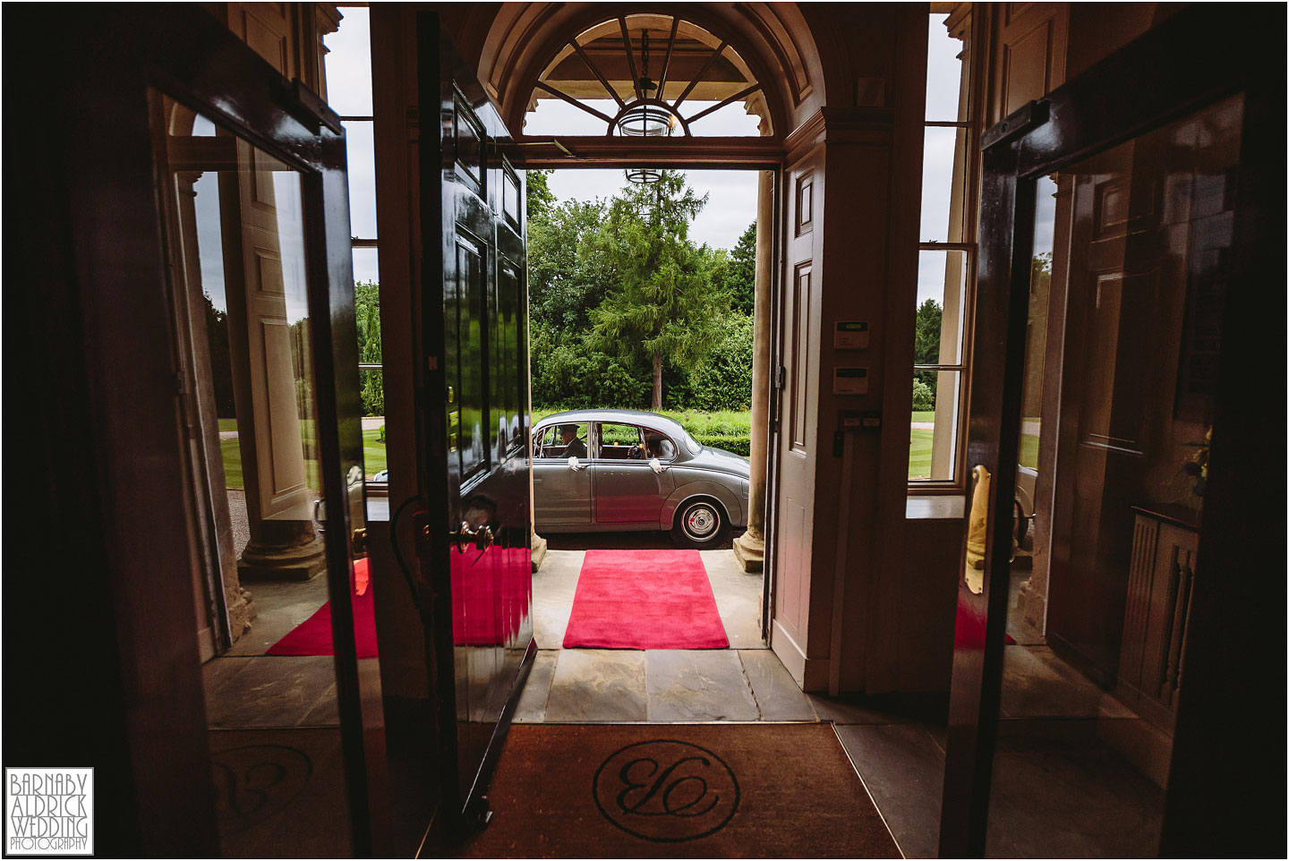 A photo of the bride and groom arriving at Bowcliffe Hall near Bramham, Amazing Yorkshire Wedding Photos, Best Yorkshire Wedding Photos 2018