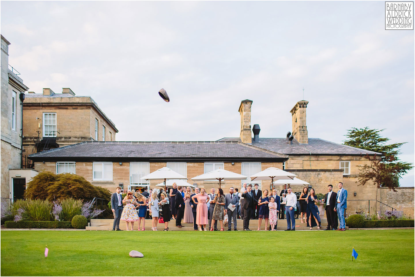 Flat Cap throwing wedding game at Bowcliffe Hall, Amazing Yorkshire Wedding Photos, Best Yorkshire Wedding Photos 2018