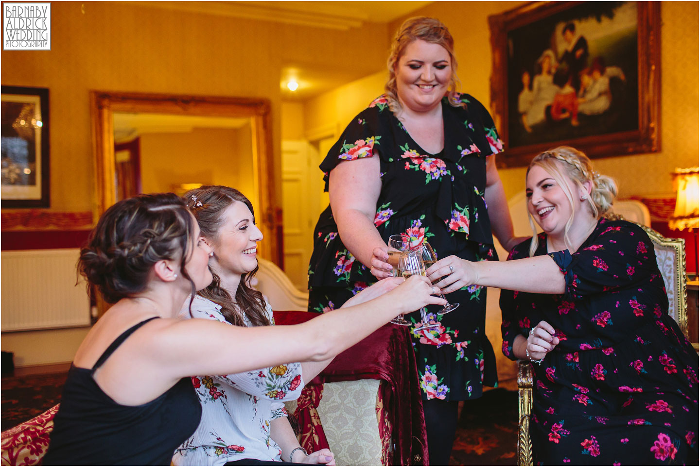 Champagne toast photo at a Crow Hill wedding in Marsden, West Yorkshire Winter Wedding, Exclusive Country House wedding venue, Yorkshire Wedding Photographer Barnaby Aldrick