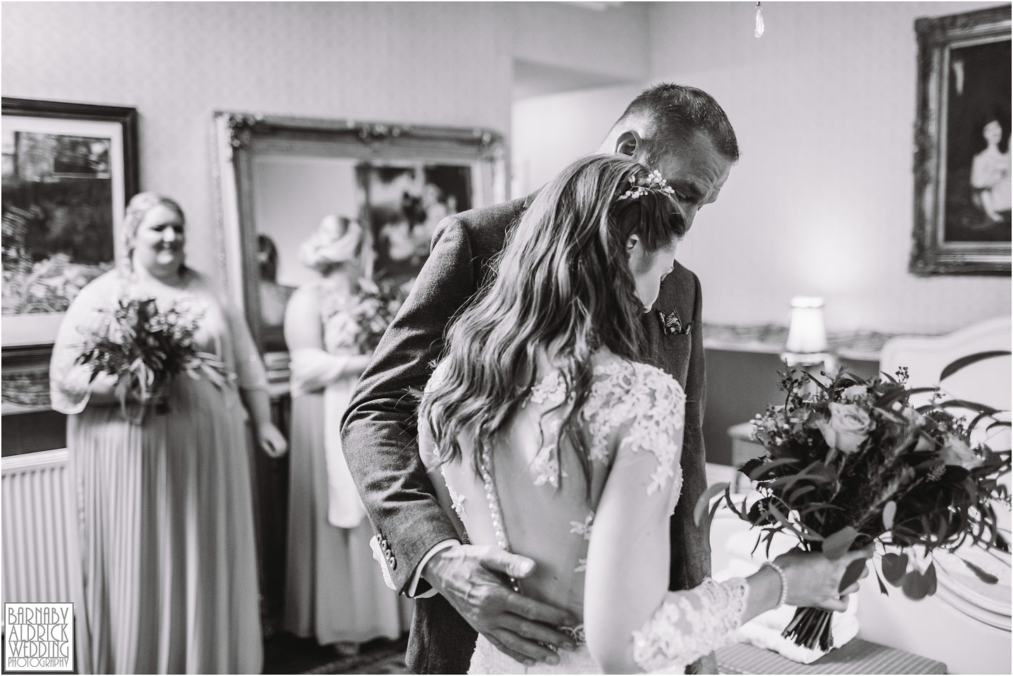 Father daughter moment at Crow Hill in Marsden, West Yorkshire Winter Wedding, Exclusive Country House wedding venue, Yorkshire Wedding Photographer Barnaby Aldrick
