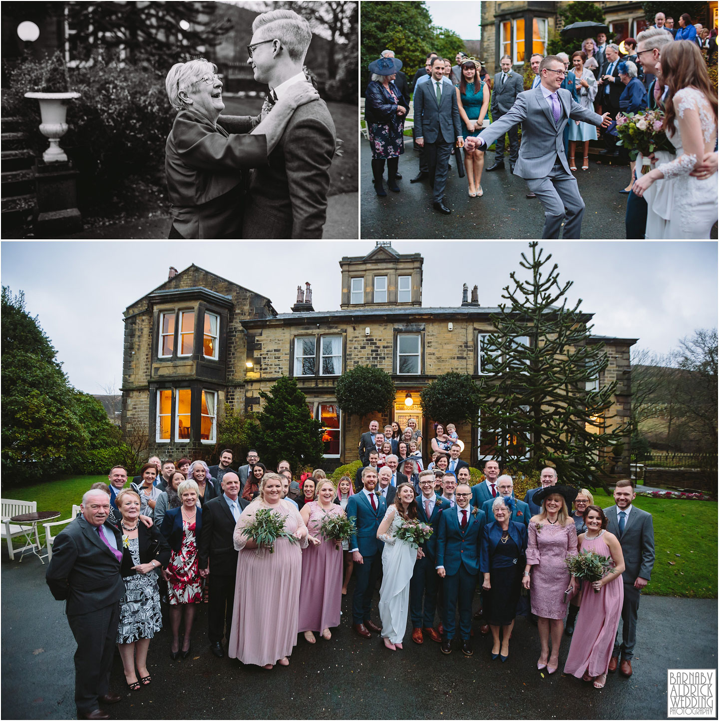 Guest reactions and group photos at Crow Hill in Marsden, West Yorkshire Winter Wedding, Exclusive Country House wedding venue, Yorkshire Wedding Photographer Barnaby Aldrick