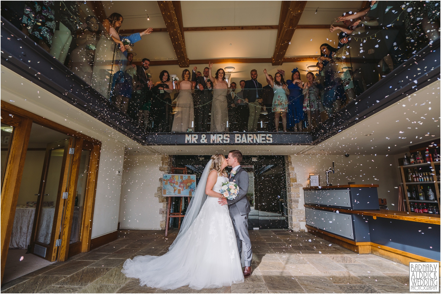 Confetti photograph at Priory Cottages Wedding Barn in Syningthwaite Priory, Wedding photography at St Peter's Church Walton near Wetherby, Priory Cottages Barn Wedding Venue Photos, Yorkshire Barn Venue Photos