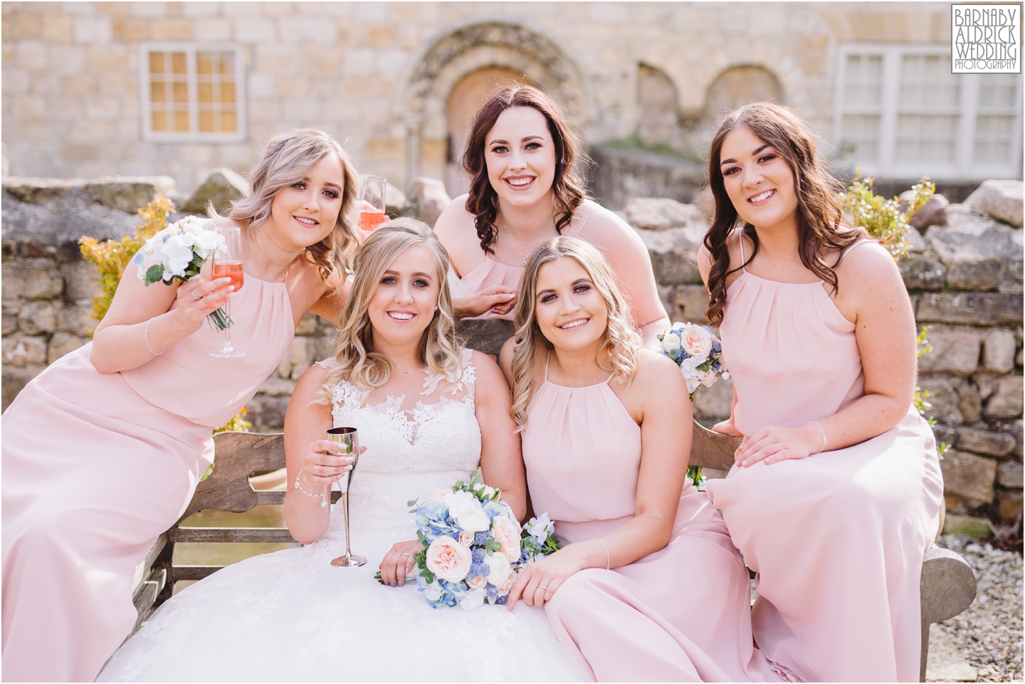 Bridesmaids group photo at Priory Cottages, Priory Cottages Wedding, Syningthwaite Priory photos