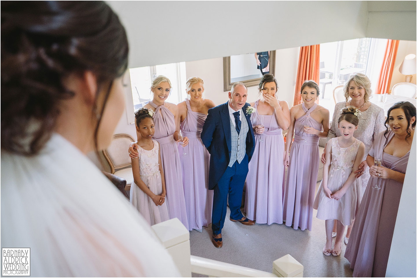 Father of the bride moment, Dad sees bride, Priory Cottages Wedding Yorkshire