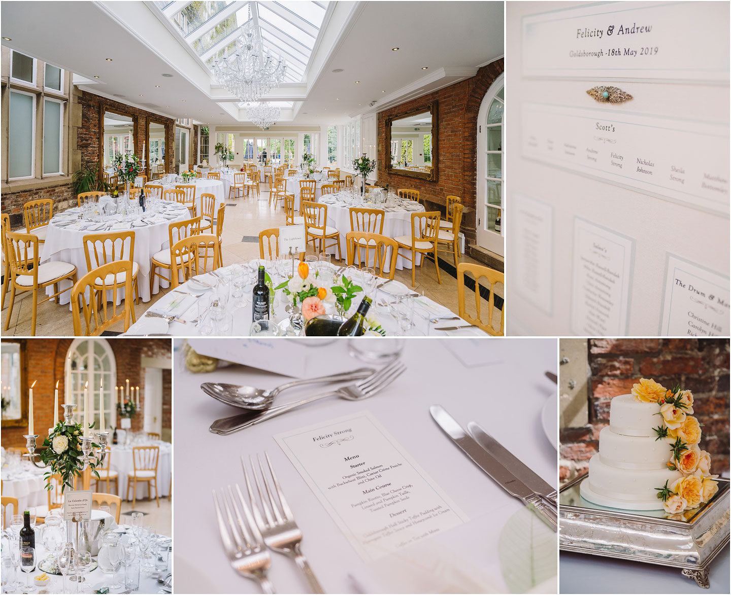 Wedding breakfast in the orangery at Goldsborough Hall, Goldsborough Hall Wedding Photography, Yorkshire Wedding, Yorkshire Wedding Photographer, Knaresborough Wedding, Harrogate wedding venue, Yorkshire Stately House Wedding