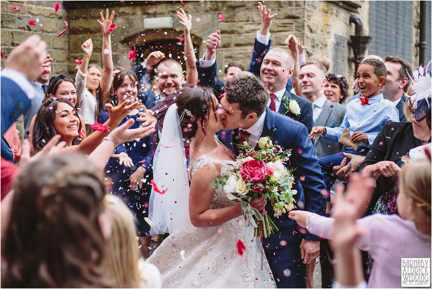 Confetti photo at a Priests House Barden Tower wedding, Priests House Yorkshire photos, Priests House Barden Tower Wedding Photography, Priests House Skipton Wedding Photographer, Yorkshire Dales Wedding, Yorkshire Wedding Photographer, Yorkshire Dales Wedding Venue