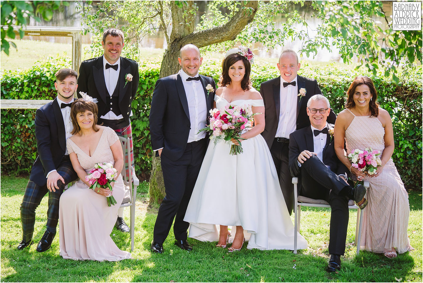 Black tie Wedding Group photos at The Pheasant Hotel Harome, The Pheasant Hotel Wedding Helmsley, Wedding Photography at The Pheasant Hotel North Yorkshire, North Yorkshire Wedding Photographer