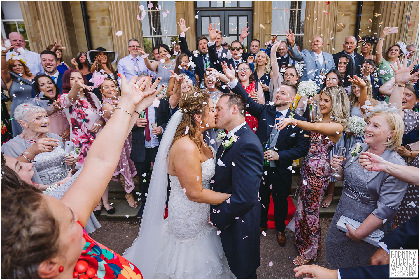 Oulton Hall Confetti, Summer wedding photo at Oulton Hall, Leeds wedding venues, West Yorkshire wedding hotels