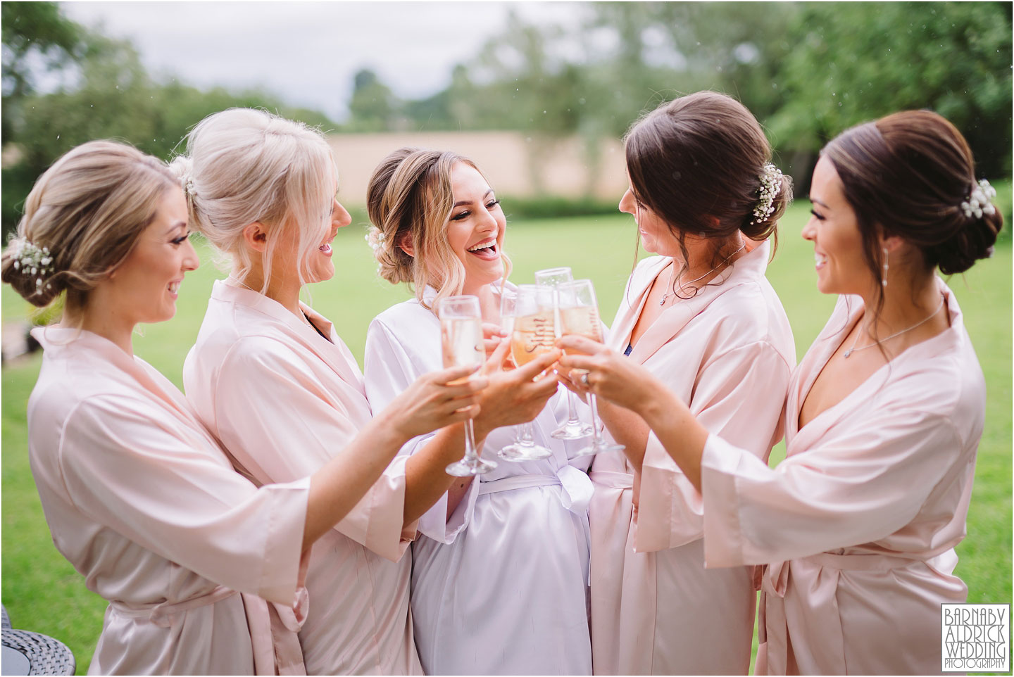 Bride and bridesmaids at Priory Cottages in Wetherby, Priory Cottages Wedding, Summer Wedding
