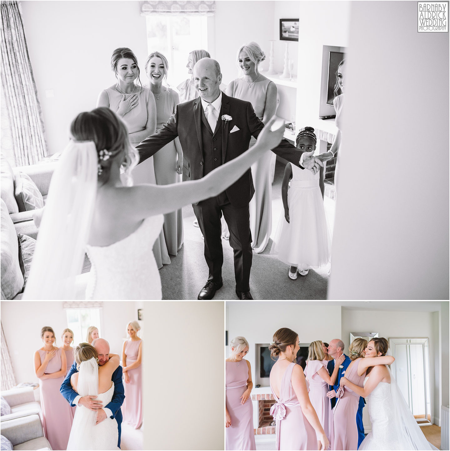 Father of the bride moment, Dad sees bride, Priory Cottages Wedding Yorkshire