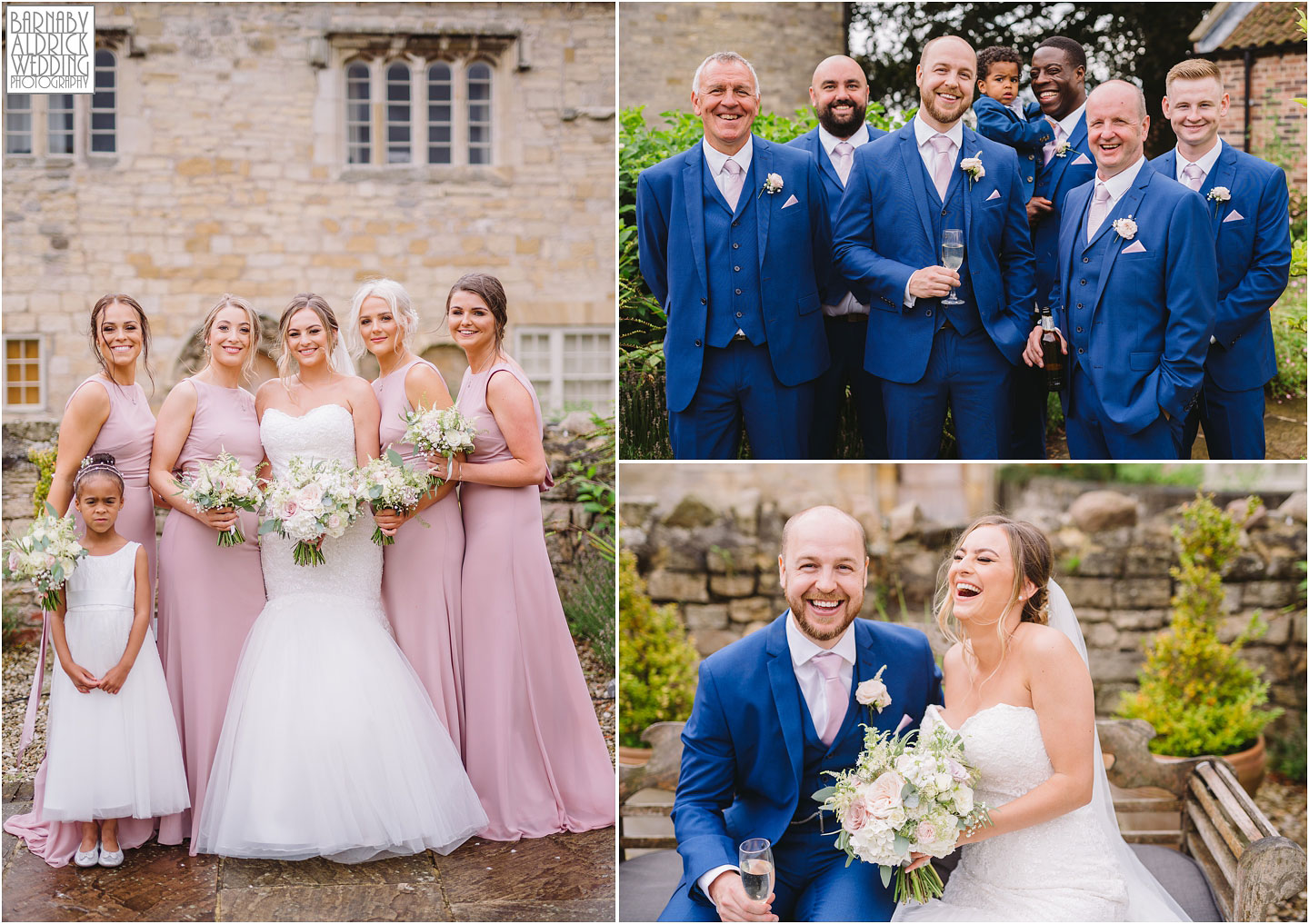 Bridesmaids & groomsmen group photo at Priory Cottages, Priory Cottages Wedding, Syningthwaite Priory photos