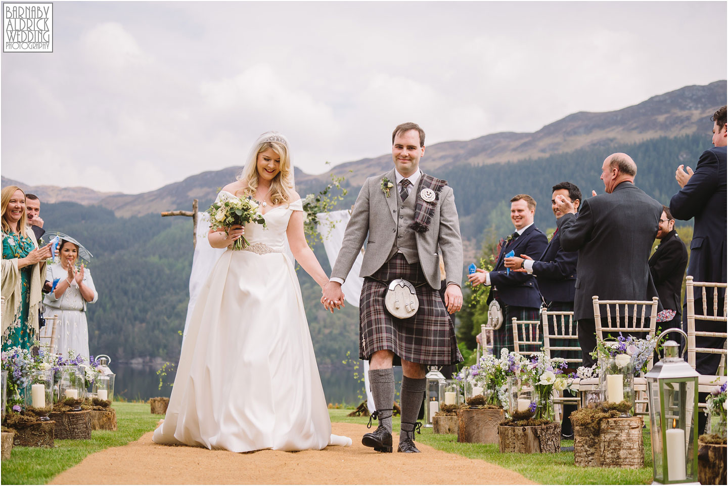 Bride and Groom down the ailse,Carrick Castle Estate Lodge Wedding, Loch Goil Wedding photos, Argyll Forest Park Wedding Scotland, Scottish Wedding, Scottish Lockdown Wedding, Scottish Wedding