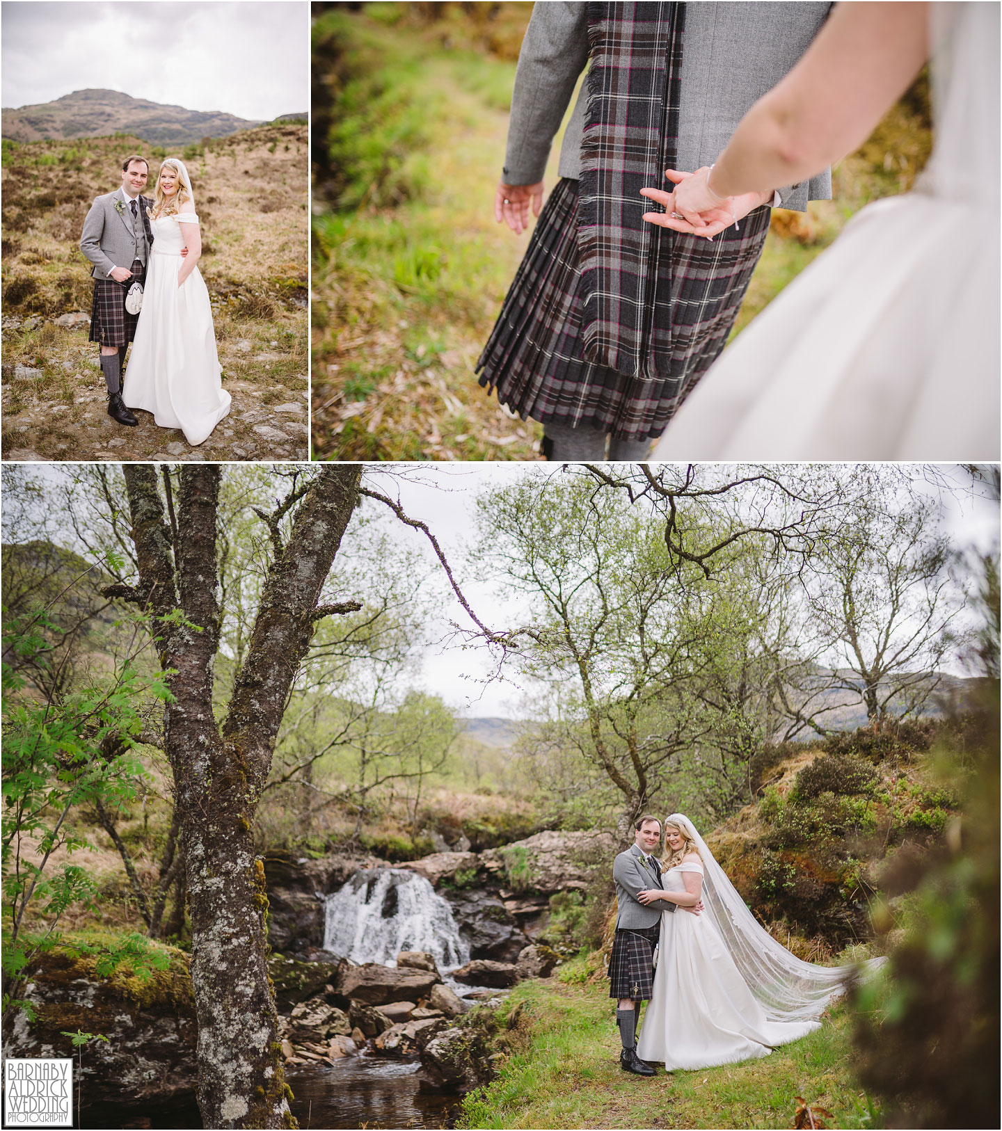 Scottish Waterfall wedding photo at Carrick Castle Estate Lodge Wedding, Loch Goil Wedding photos, Argyll Forest Park Wedding Scotland, Scottish Wedding, Scottish Lockdown Wedding, Scottish Wedding