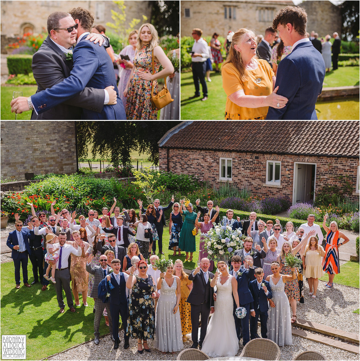 A photo of everyone at Priory Cottages in Yorkshire, Wedding photos at Priory Cottages, Wedding at The Priory Yorkshire