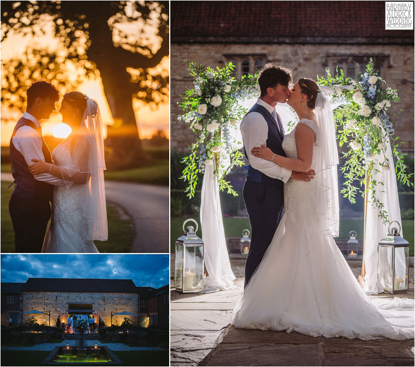 Priory Cottages evening flash portrait photo ideas, Flash wedding portraits at The Priory Cottages in Yorkshire